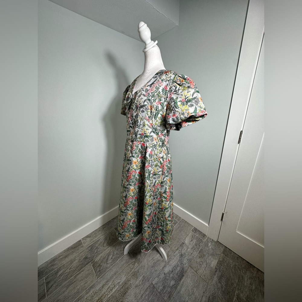 NEW Ivy City Co  Avalon  Floral Brocade Midii Puff Sleeve Bow  Dress Sz 16 - Picture 6 of 17
